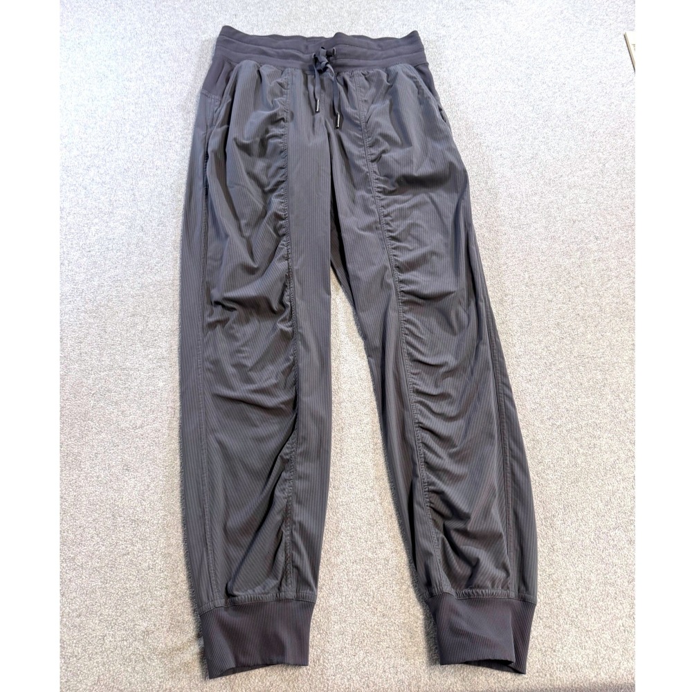 Lululemon Beyond The Studio Jogger Womens 6 Grey Ruched Pinstripe Activewear